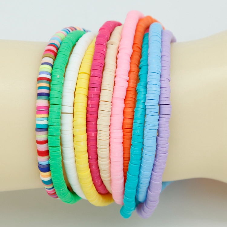 Round Soft Clay Flat Chain Loose Spacer Beads Bracelet Necklace DIY Jewelry Making