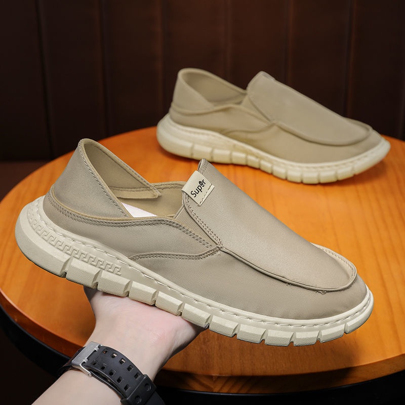 Giày Lười Vải Canvas Mũi Tròn Đế Bằng Màu Trơn Thời Trang Xuân Thu 2022 Mới Cho Nam