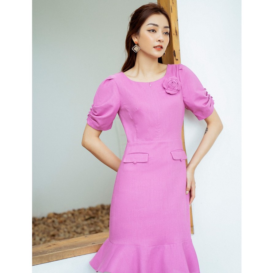 Đầm A, túi hai bên, đính hoa, tay bồng Emspo DM4075