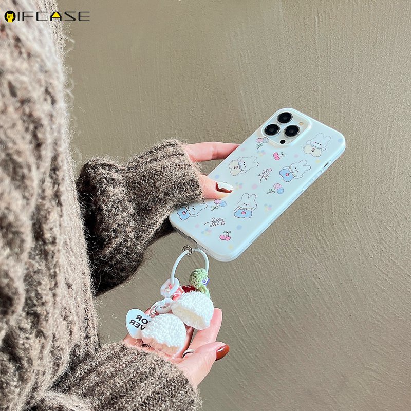 Ốp Điện Thoại Hình Hoa Tulip Và Thỏ Bông Có Dây Đeo Cho iPhone 14 Plus 14 13 12 11 Pro Max XS Max XR X