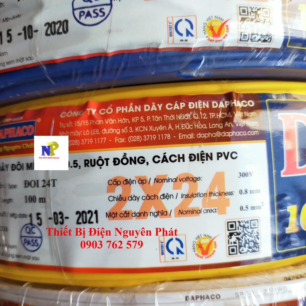 Dây Điện Đôi Mềm DAPHACO 2x0.5mm ,2x0.75mm, 2x1mm, 2X1.5mm- Bán Lẻ Theo Mét