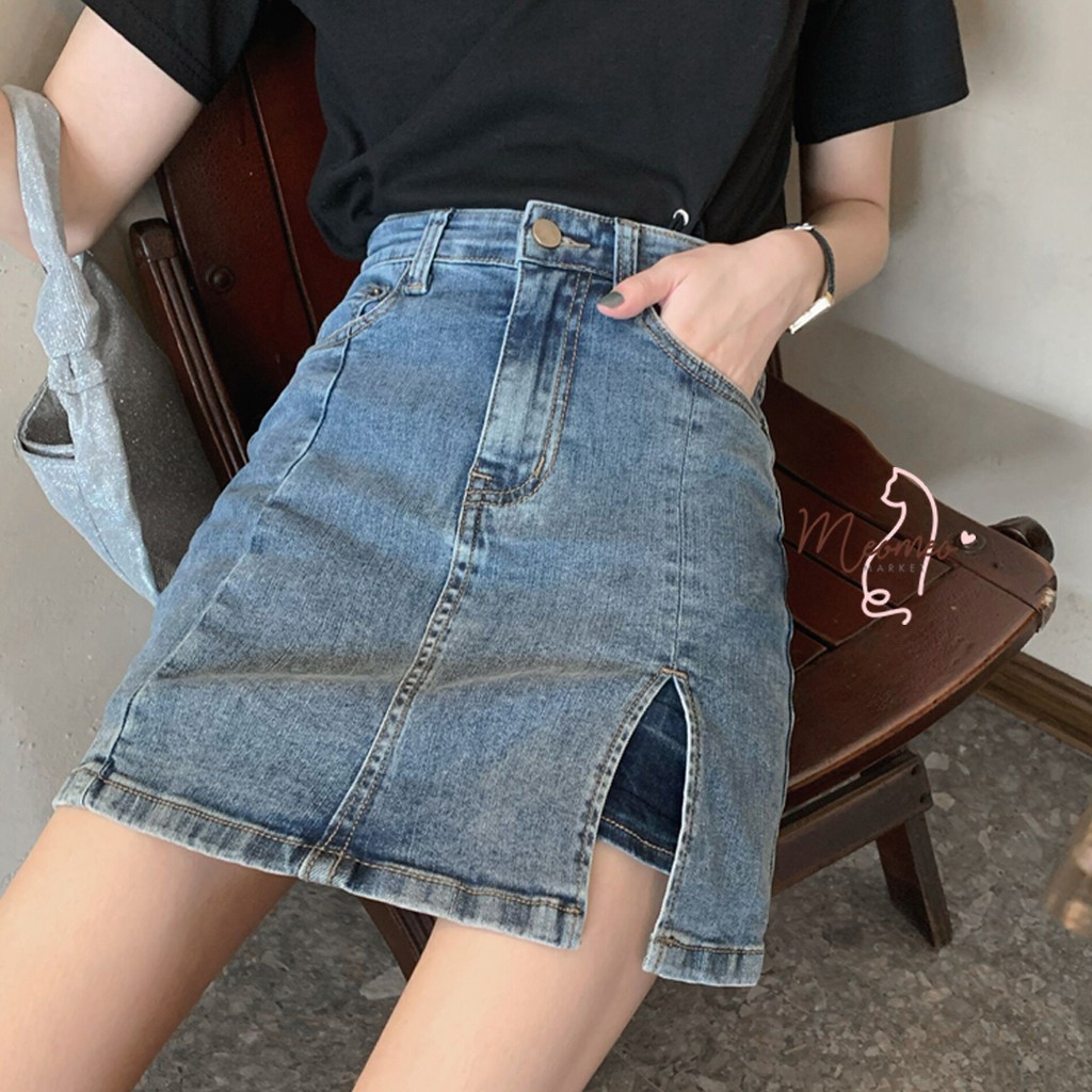 Quần Short Jean Denim Nữ Giả Chân Váy Cạp Cao Hot Nhất Hè 2021 2 Màu Xanh - Đen