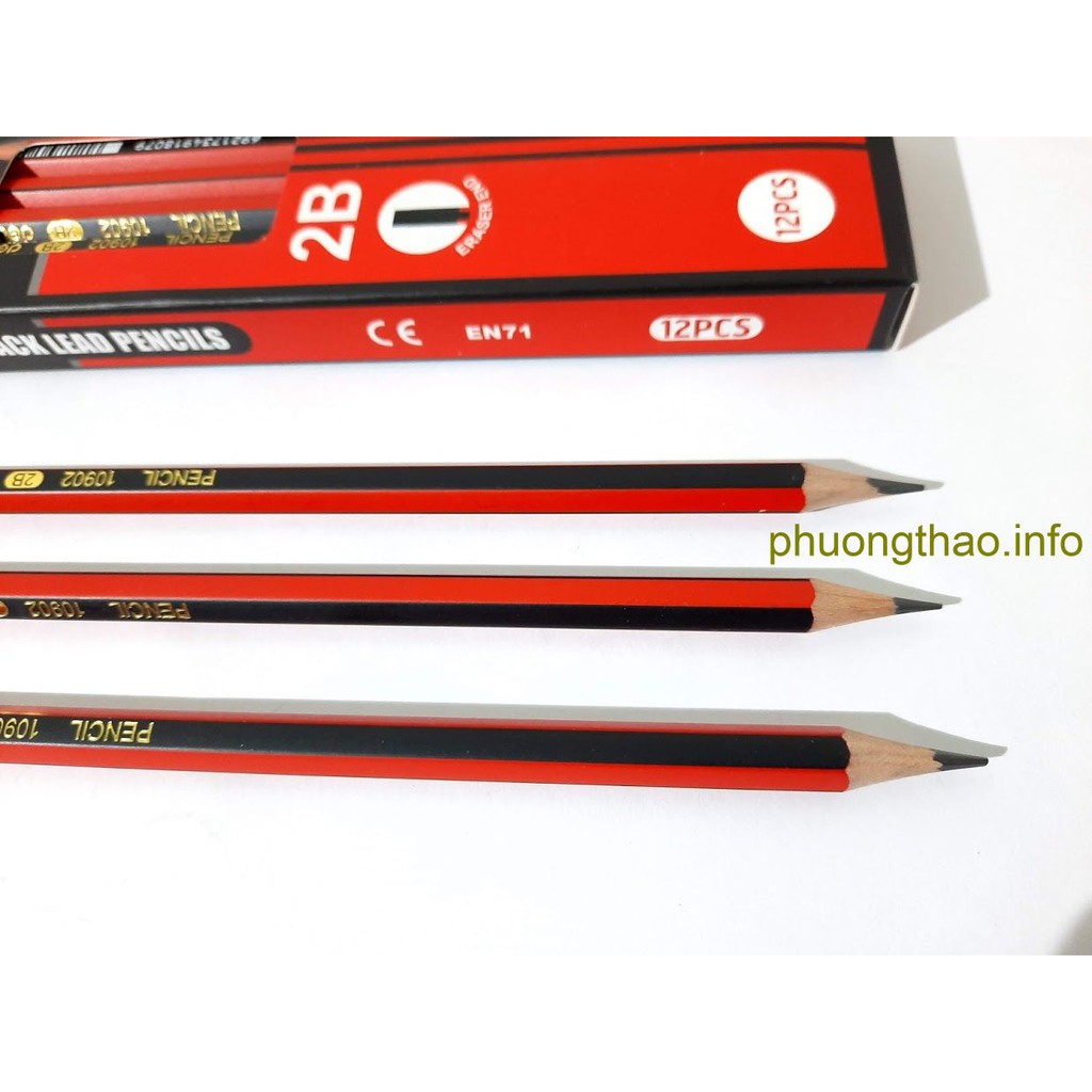 Bút chì 2B Deli - thân bút lục giác - Màu đỏ đen - 12 cây/hộp - 10902