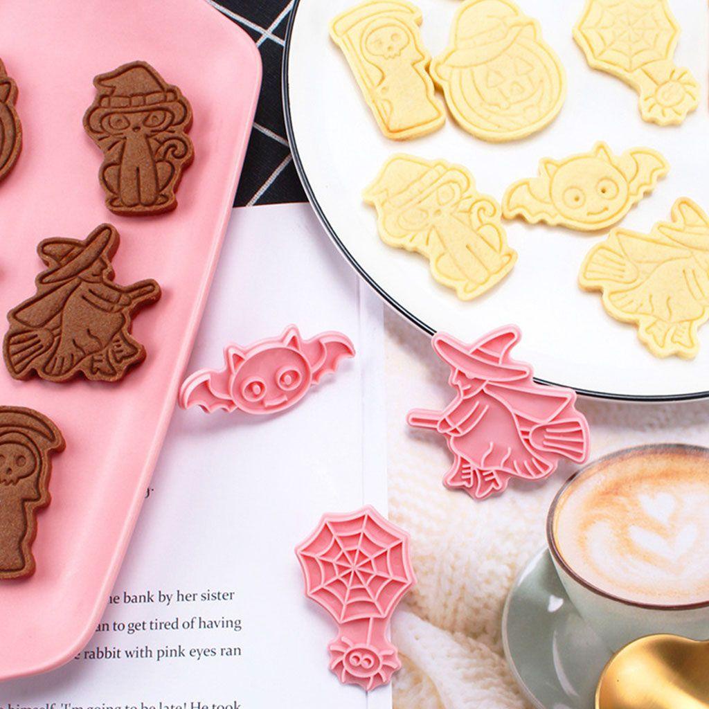Set 6 Khuôn Đóng Dấu Trang Trí Bánh Quy / Socola / Bánh Quy Bằng Nhựa Phong Cách Halloween