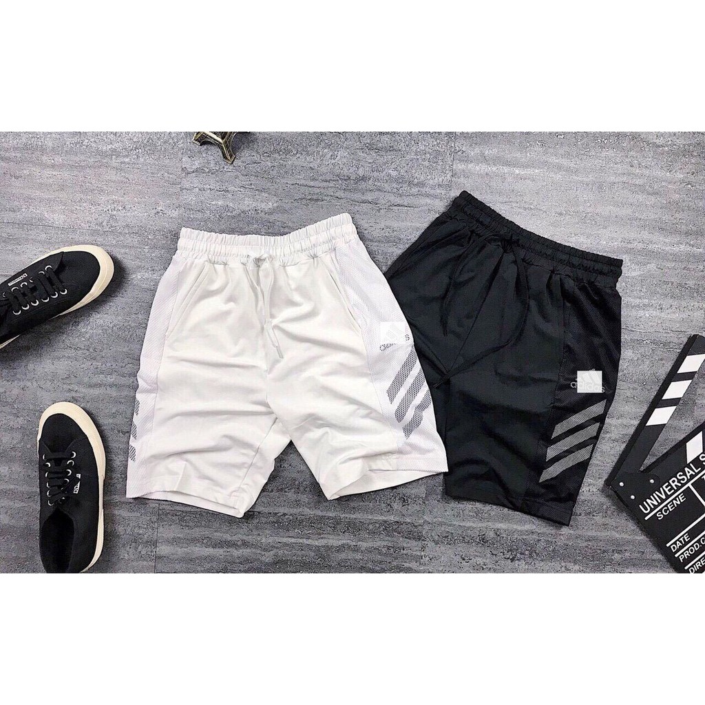 Quần short đùi ngắn phối lưới 3 vạch a.di.d.as thể thao nam tập gym xuất khẩu cao cấp