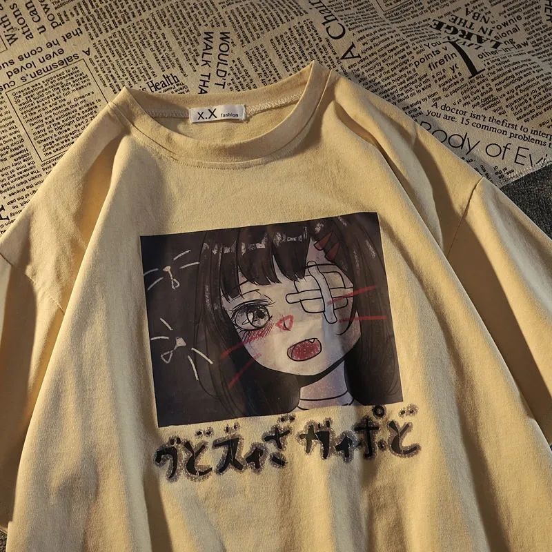Cute Japanese Pattern Printed Loose Sleeve T-shirt 2021