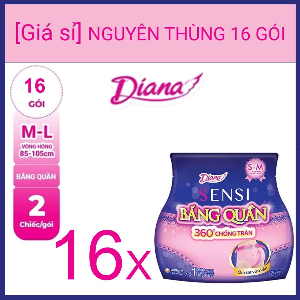 [Giá sỉ] Nguyên thùng Băng vệ sinh Diana dạng quần Size M-L 2 chiếc/góiX16