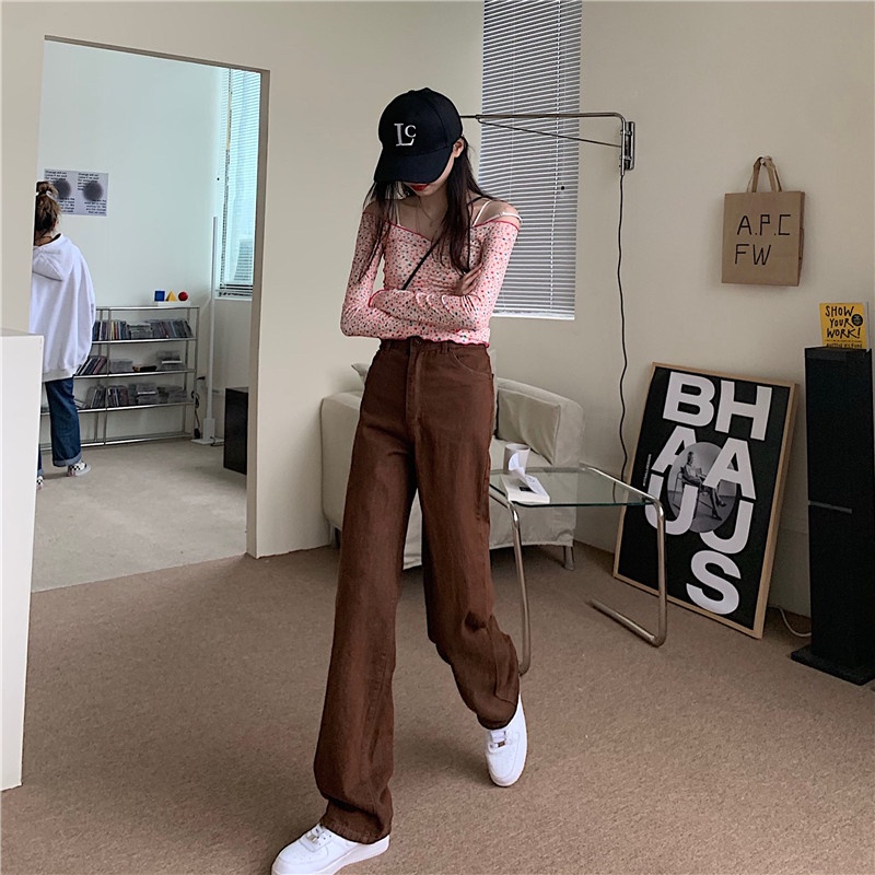 Quần jeans dài IHKKE ống rộng thời trang cổ điển dành cho nữ