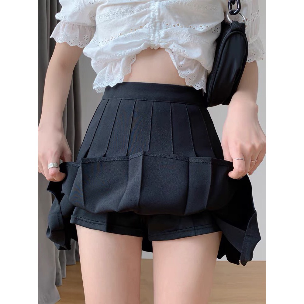 Chân váy tennis ngắn nữ xếp ly trơn có quần bên trong thời trang phong cách Hàn Quốc