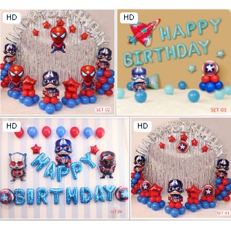 Set bong bóng trang trí sinh nhật chủ đề SIÊU NHÂN CHO BÉ TRAI happy birthday (nhiều mẫu)