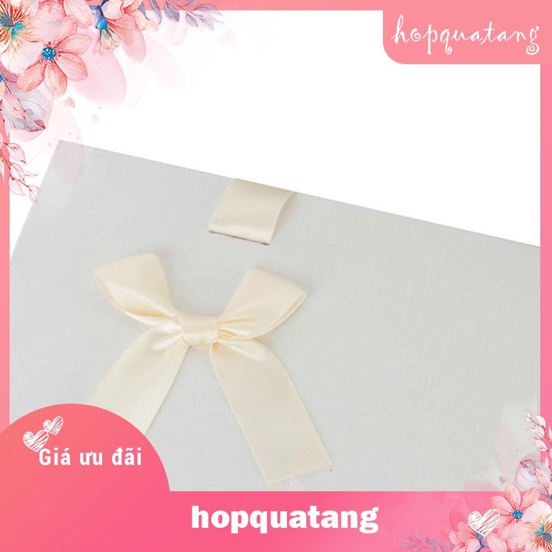 Hộp Quà Tặng Kèm Túi Gắn Nơ Màu Trắng Dạng Kéo Cao Cấp