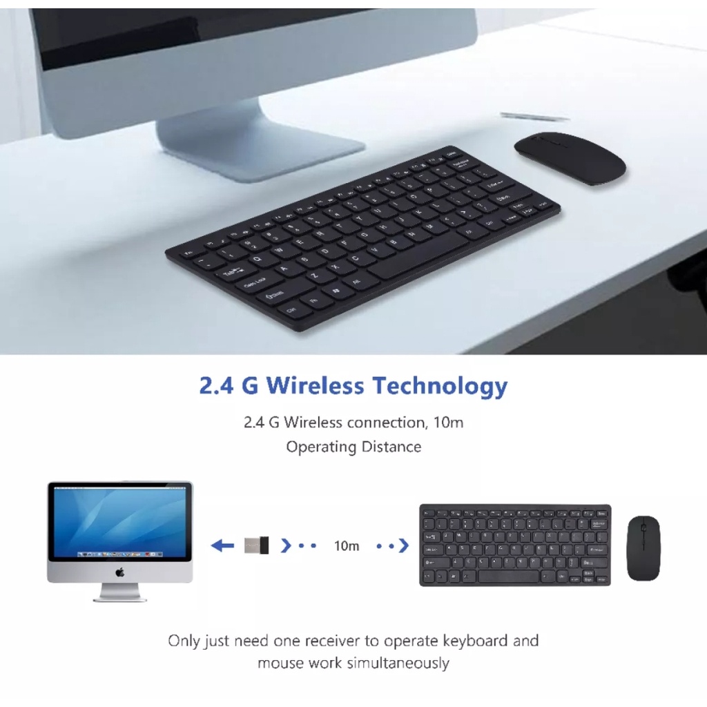 Bàn Phím và Chuột Cắm Chip USB Không Dây Chống Thấm Nước 2.4G dùng cho laptop, máy tính