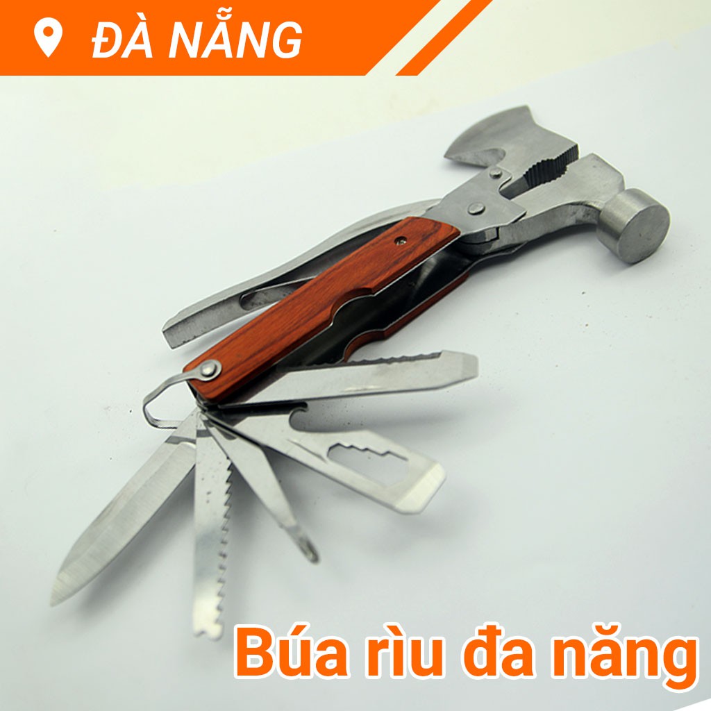 Búa rìu đa năng bỏ túi, thép không gỉ bọc gỗ sang trọng