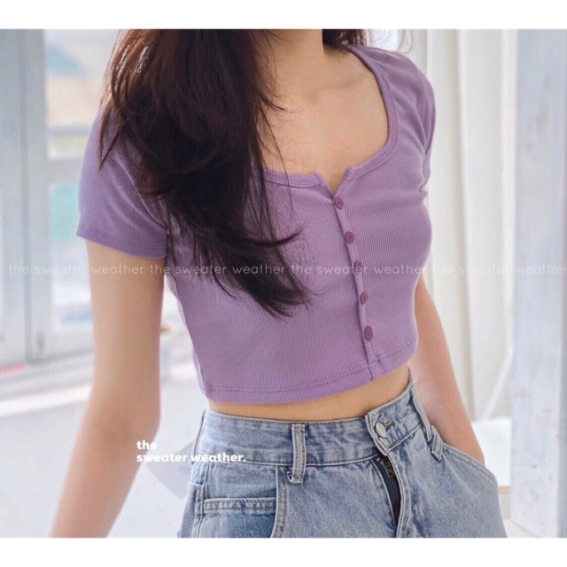 Áo croptop cúc dọc(ảnh thật chất)