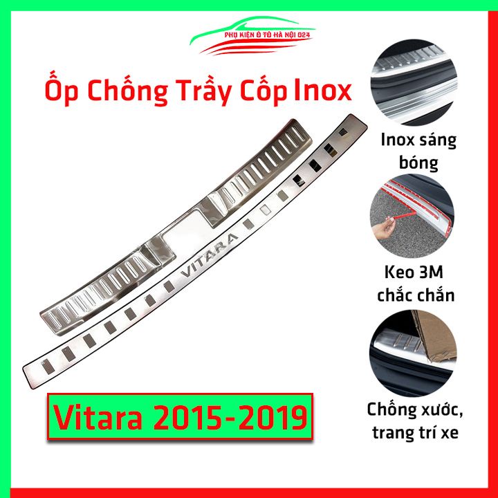 Ốp chống trầy cốp Vitara 2015-2019 inox sáng bóng