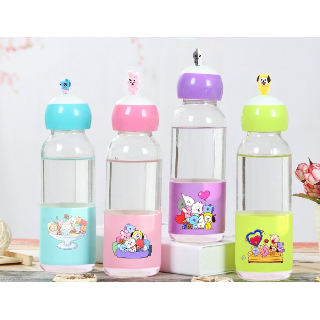 Bình nước army lá cây 400ml BNCI1 thuỷ tinh bình nước cute chai nước dễ thương