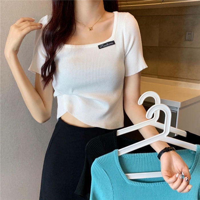 Áo BH Dệt Kim Cổ Vuông Dáng Ngắn Thời Trang Cho Nữ