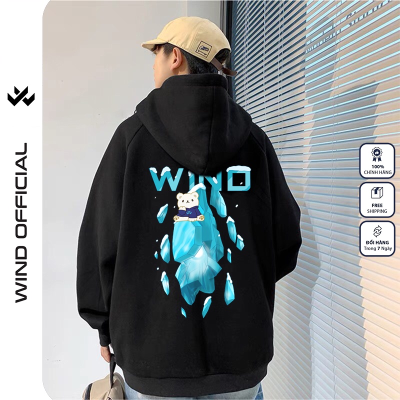 Áo hoodie unisex WIND form rộng nỉ nam nữ Tuyết HD22 thời trang thu đông oversize