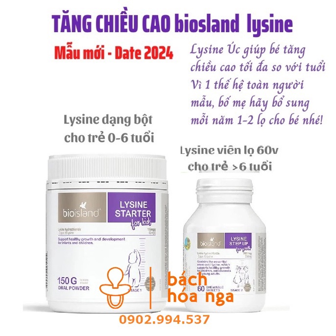 [Tăng chiều cao]Bột Lysine Úc Bioisland hộp 150gr