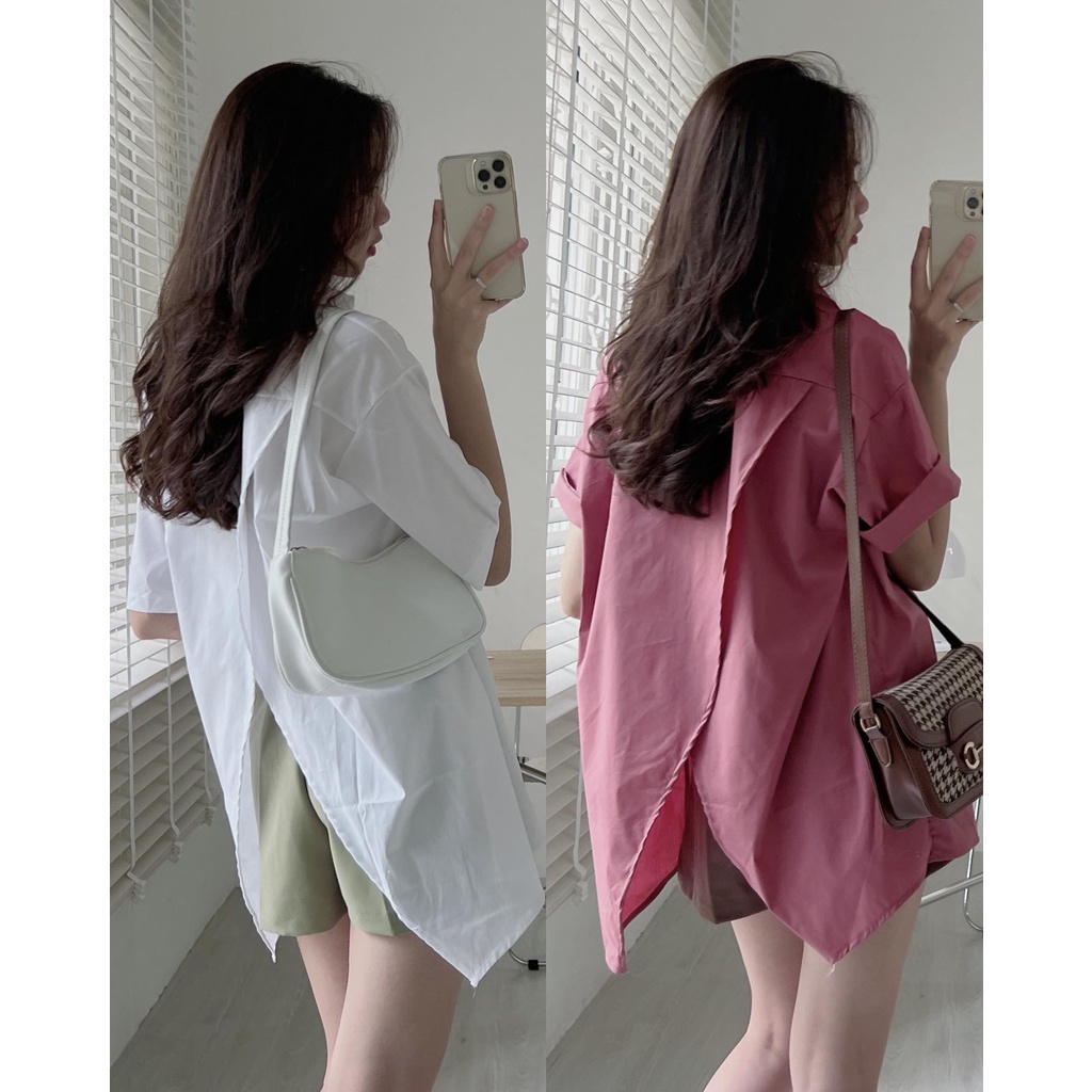 A8105 Somi ngắn tay oversized xẻ lưng