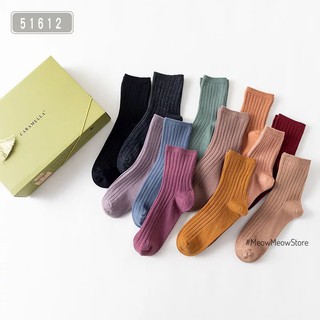 Hộp 12 đôi vớ nữ cao cấp cổ cao hãng caramella chất vải cotton mềm mại thấm hút mồ hôi