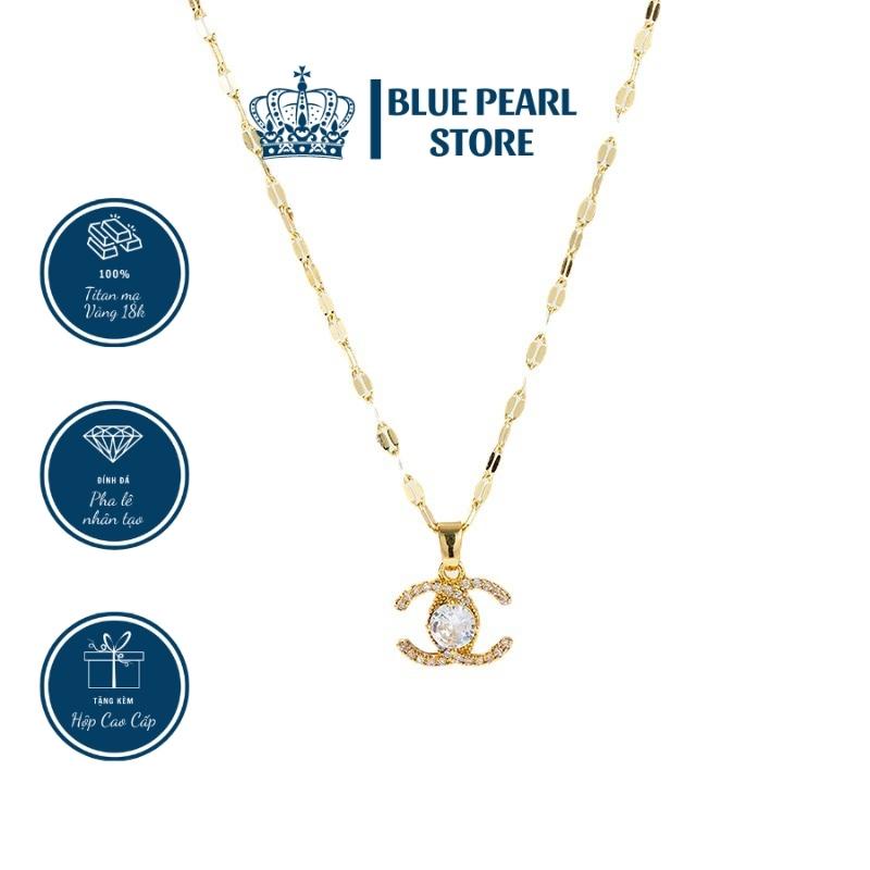 Dây chuyền nữ BLUE PEARL DC0002 titan cao cấp mạ vàng 18k, bạc Italy 925 không gỉ mặt chanel
