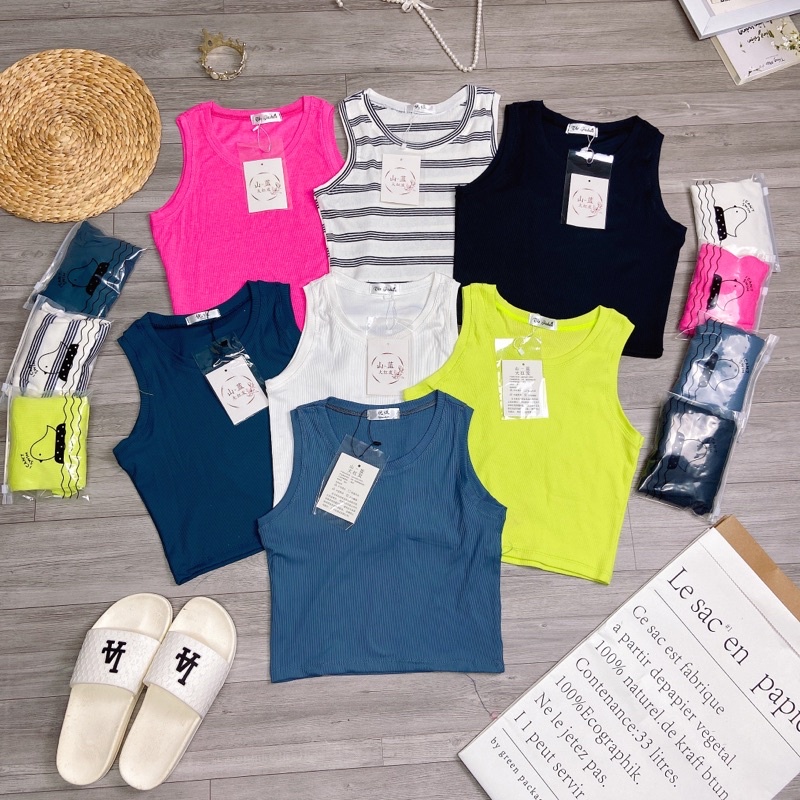 Áo ba lỗ khoét nách croptop cổ tròn