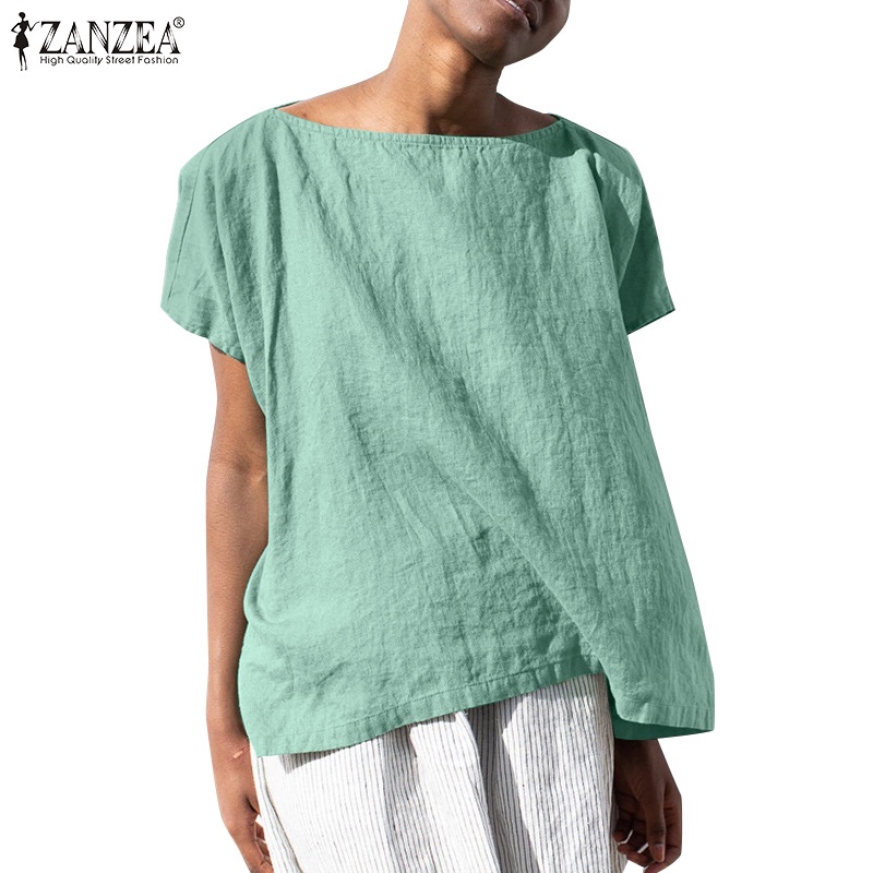 Zanzea Áo Thun Nữ Ngắn Tay Cổ Thuyền Thời Trang Châu Âu