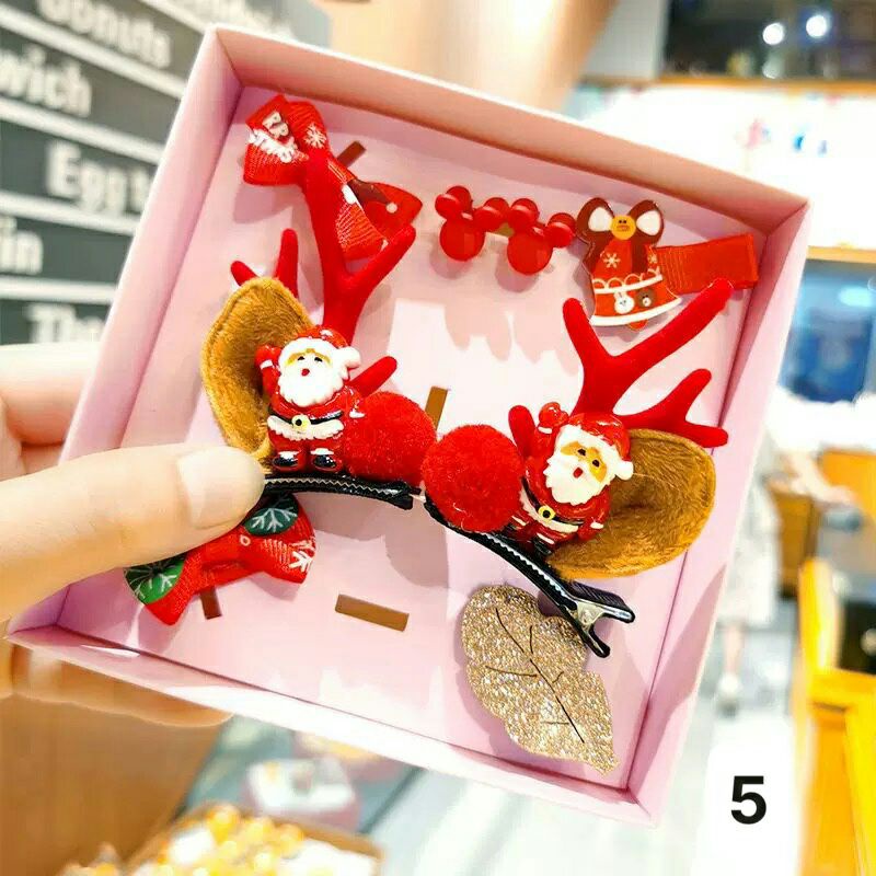 Hộp 8 kẹp tóc giáng sinh cho bé gái, phụ kiện quà tặng noel đáng yêu