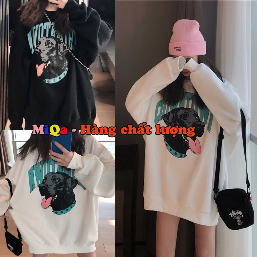 Áo sweater form rộng Unisex con chó siêu xinh PT3, Áo hoodie nỉ không mũ phong cách oversize streetwear