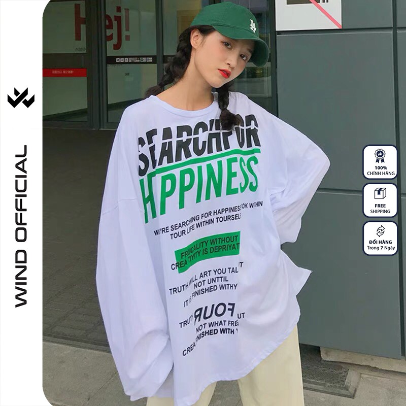 Áo sweater tay dài WIND phông unisex form rộng HAPPINES thời trang nam nữ oversize
