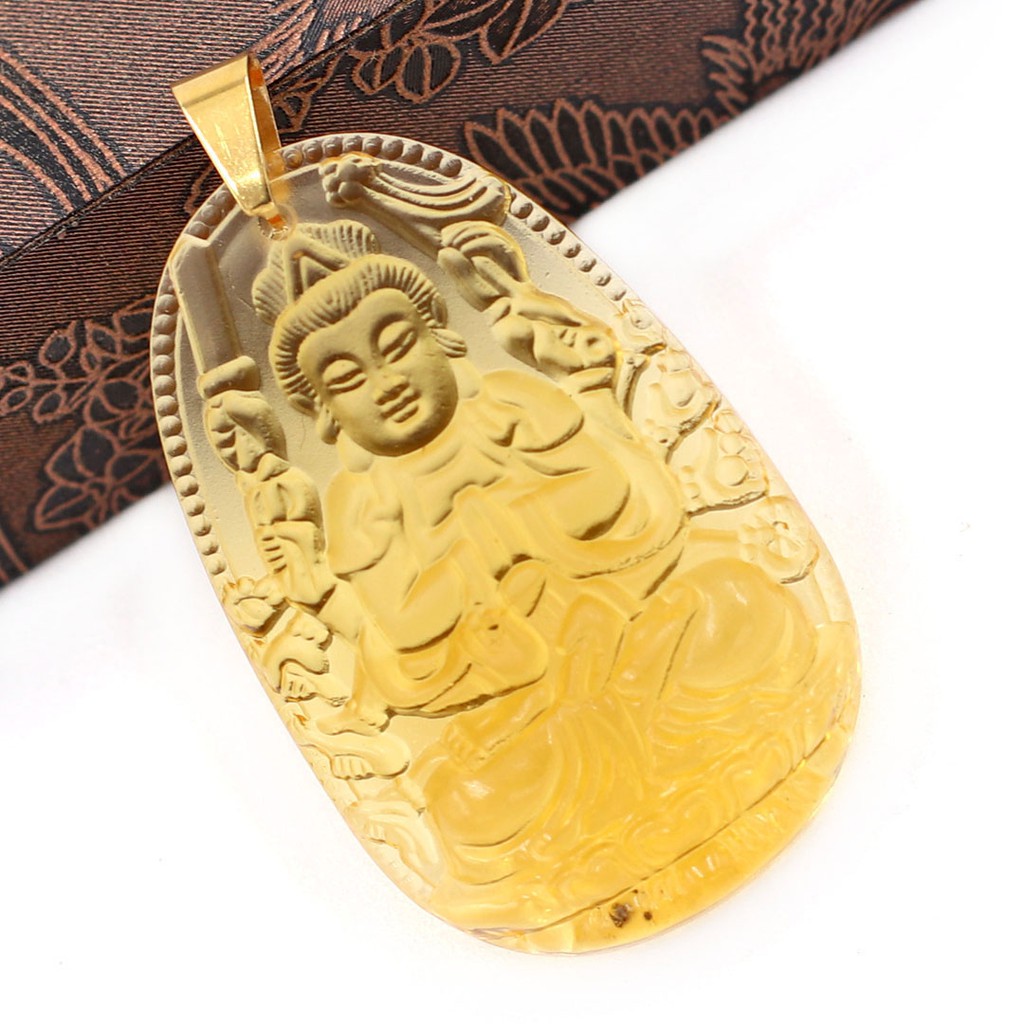 Mặt Phật Thiên Thủ Thiên Nhãn Pha Lê Vàng 3.6cm - Phật bản mệnh tuổi Tý - Mặt size nhỏ - Tặng kèm móc inox