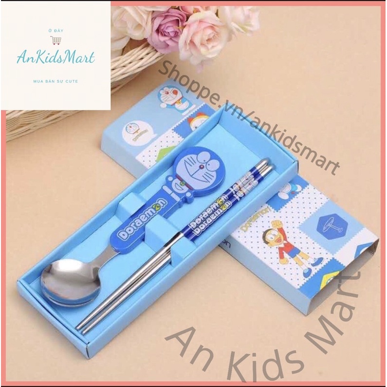 Set đũa + thìa inox hình thú hoạt hình dễ thương
