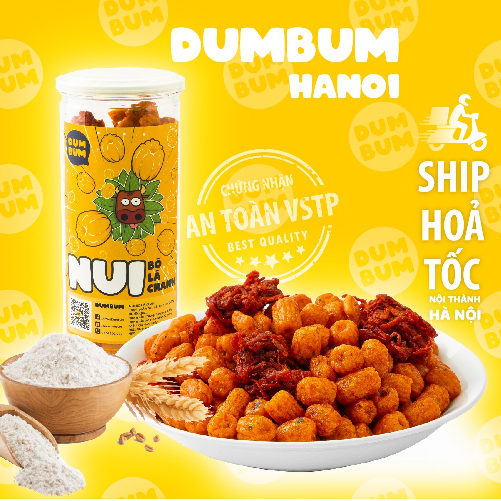 Nui sấy khô bò lá chanh, nui giòn xóc bò lá chanh dumbum đồ ăn vặt 300g