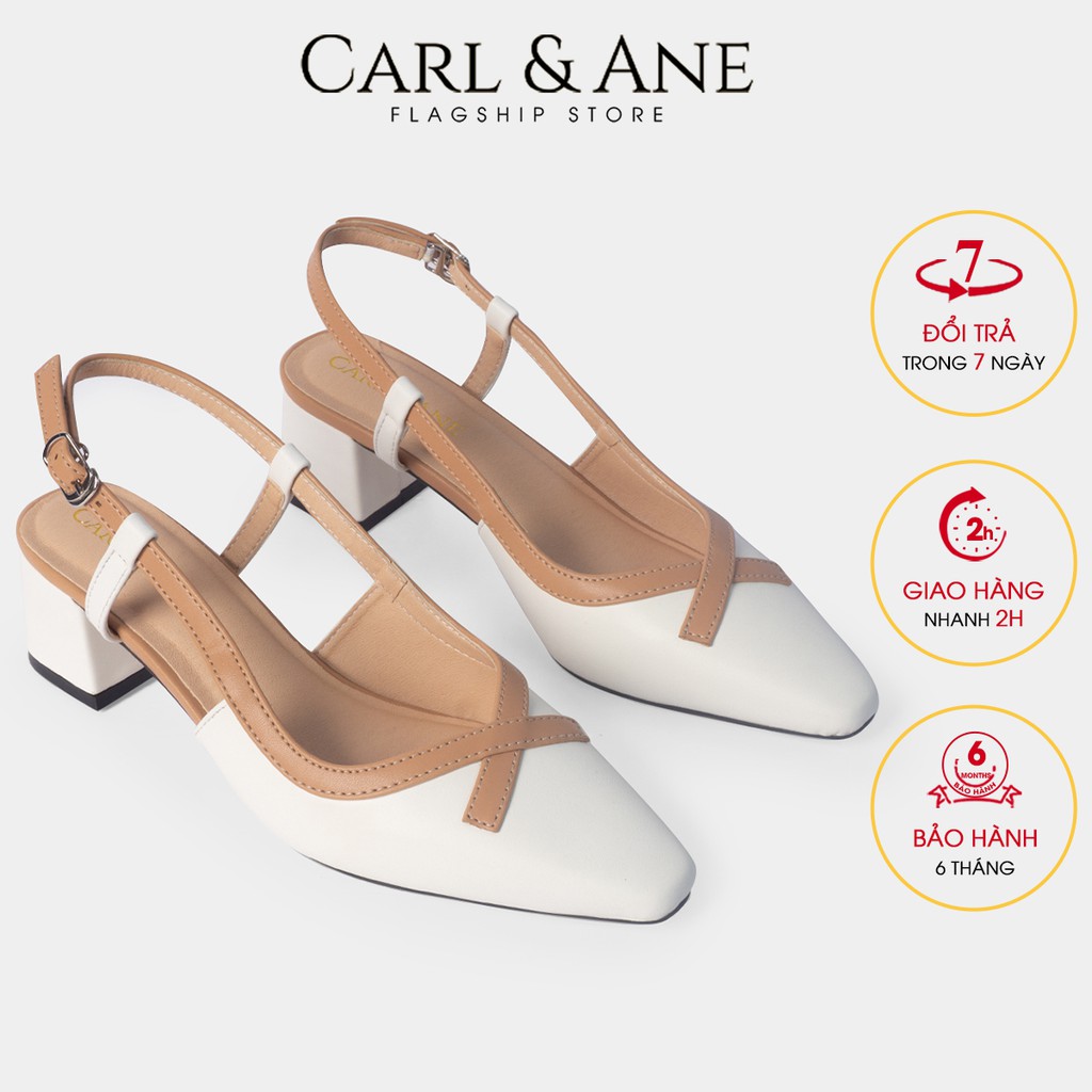 [Mã WABRTL3 -10% đơn 250K]Carl &amp; Ane - Giày cao gót mũi vuông gót hở cao 5cm màu trắng - CL009