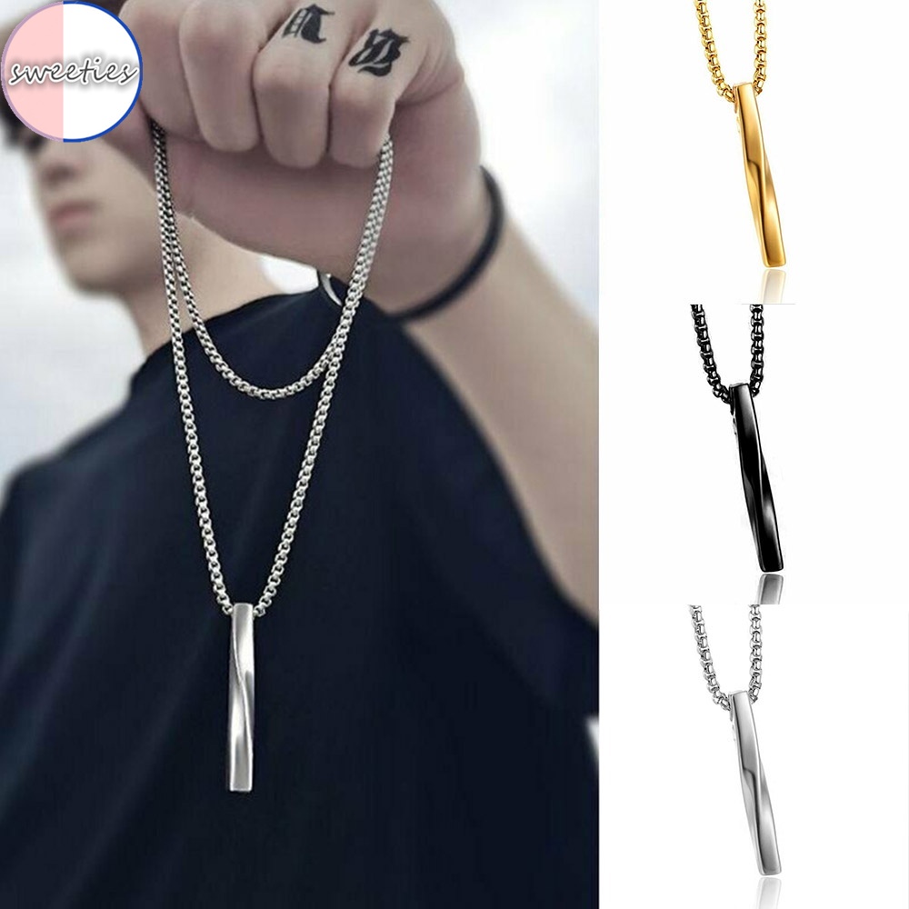 [sweet] unisex fashion punks tyle Spiral Rectangle Pendant Necklace Steel Chain Jewelry