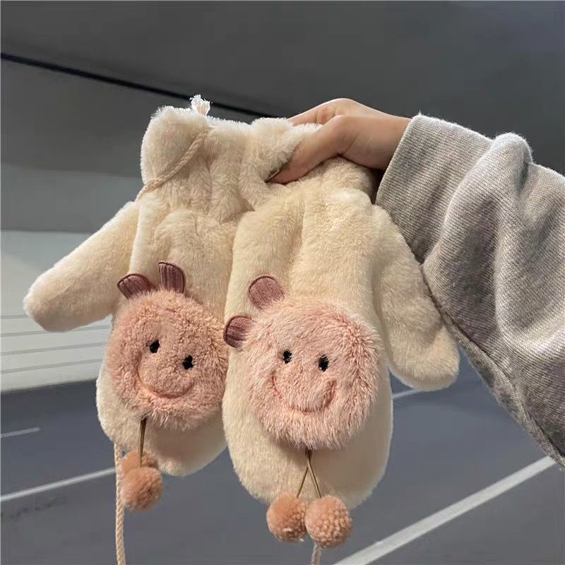 Găng tay đi xe máy cổ bằng vải bông dày ấm áp mùa đông họa tiết hoạt hình xinh xắn cho nữ sinh