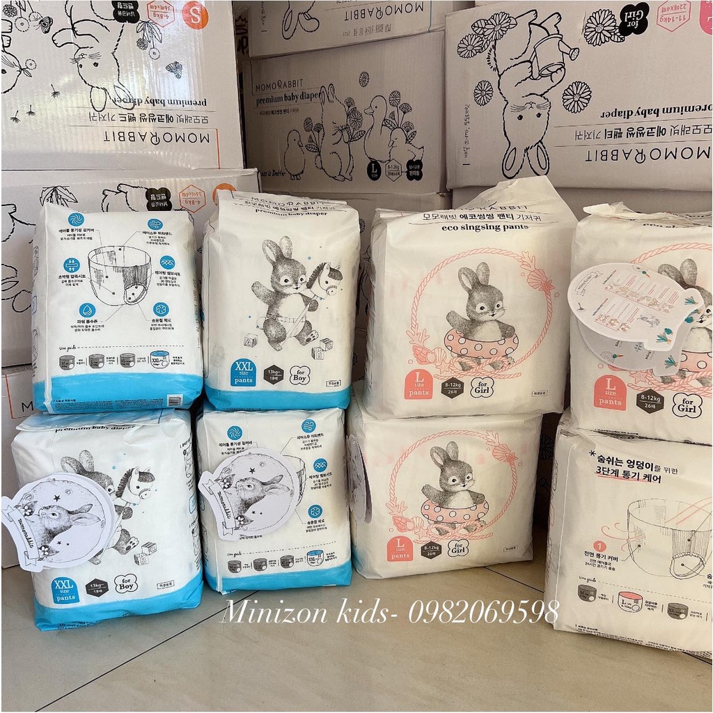 Bỉm Momo Rabbit nội địa HÀN Quốc dán/quần đủ size S36/M32/L30/M30/L28/XL22/XXL18