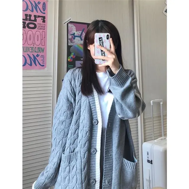  Áo Khoác Cardigan Dệt Kim Cổ Chữ V Dáng Rộng Phong Cách Retro Anh Quốc Có Size Lớn M~4XL | BigBuy360 - bigbuy360.vn