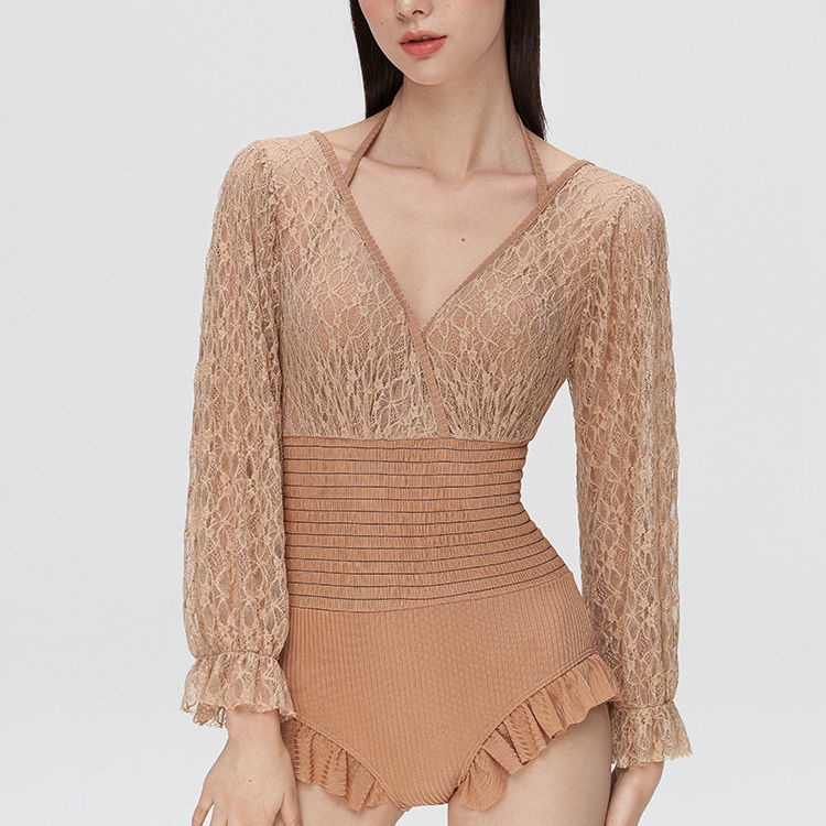 Bộ Đồ Bơi Một Mảnh Tay Dài Phối Ren Cao Cấp Quyến Rũ Dành Cho Nữ