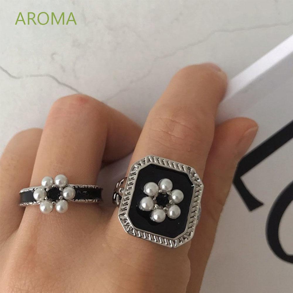 Nhẫn Đeo Ngón Tay Dáng Hở Aroma Hình Hoa Đính Ngọc Trai Nhân Tạo Đánh Dầu Bóng Thời Trang Cho Phụ Nữ Thích Hợp Làm Quà