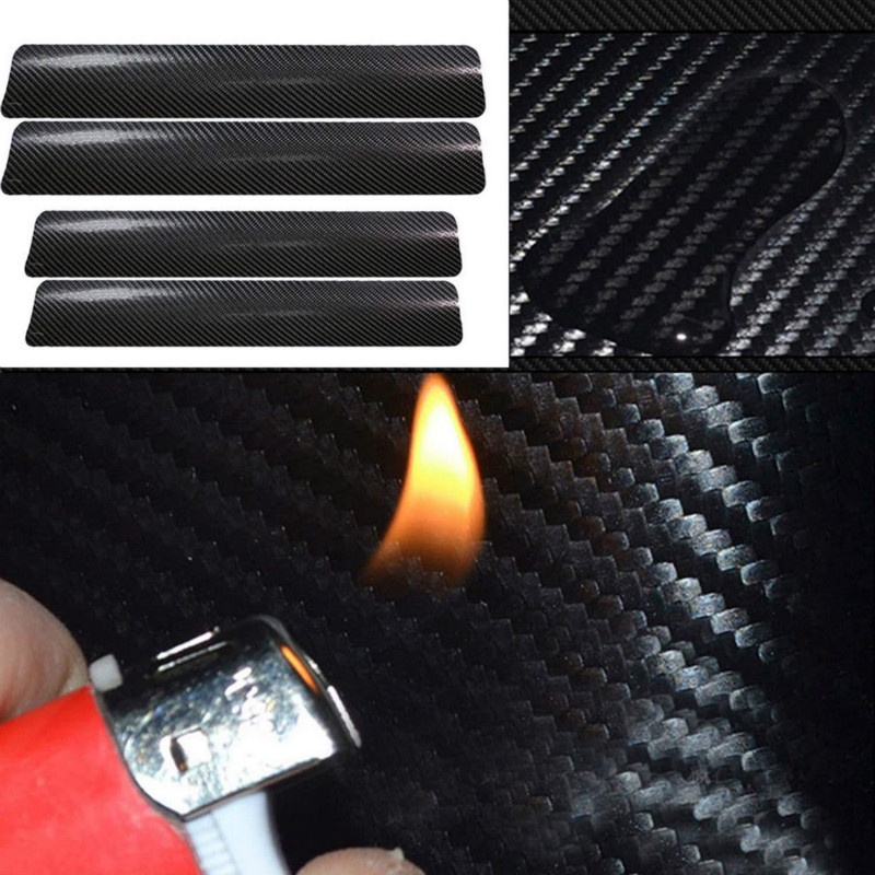 Set 4 Miếng Dán Cao Su Đen 3D Họa Tiết Sợi Carbon Thông Dụng Bảo Vệ Cửa Xe Hơi