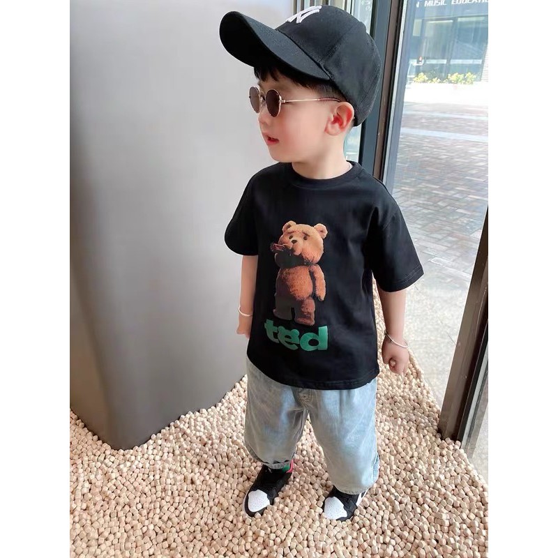 Áo thun tay lỡ hàn quốc hình gấu Teddy unisex cho bé ,Samyy_vn
