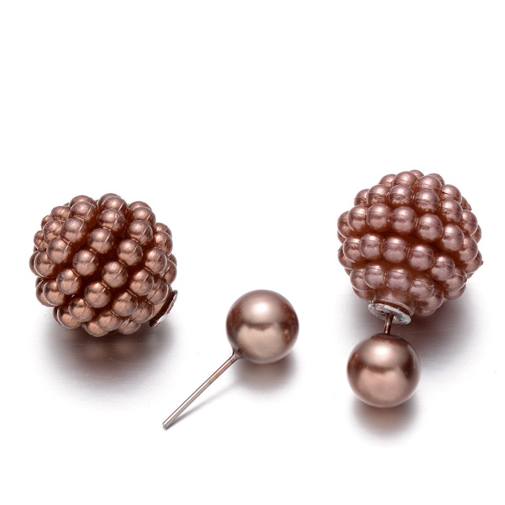 1 Pair Women Girls Double-Sided Ear Stud Ball Shape Pearl
