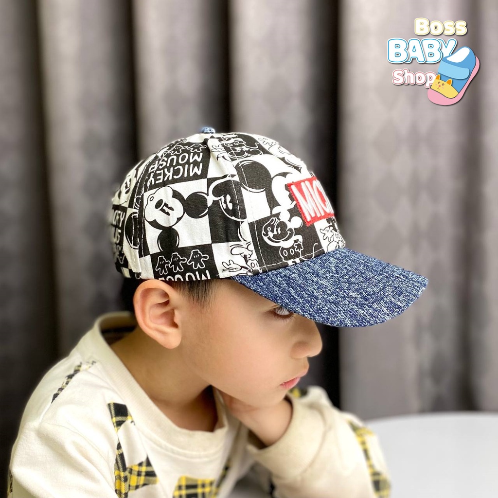Mũ nón lưỡi trai cho bé trai bé gái 3-8 tuổi trẻ em thời trang họa tiết hình hoạt phong cách mới (Mũ Marvel-Mickey)
