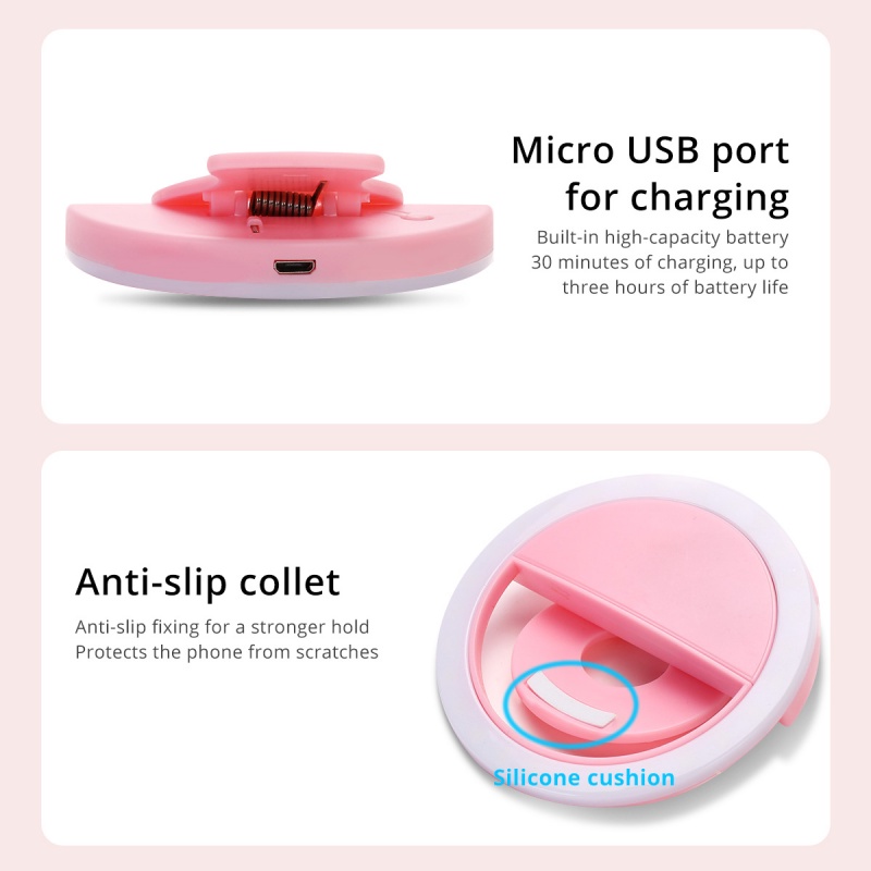 Đèn led FONKEN 3 chế độ tùy chỉnh chụp ảnh Selfie cổng USB hình tròn kết nối điện thoại có thể dùng trang điểm
