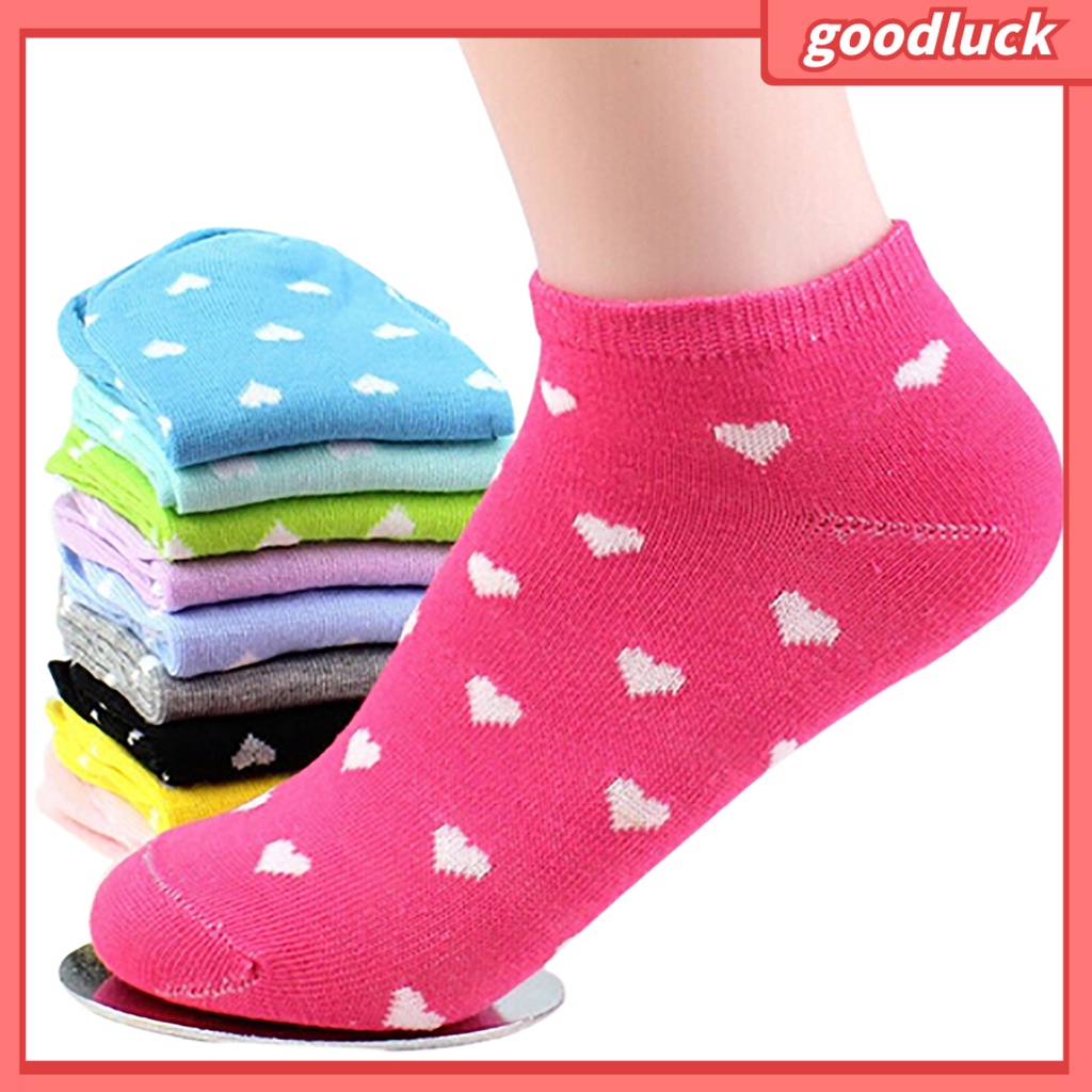 Set 5 Đôi Tất Cotton Ngắn Hoạ Tiết Trái Tim Xinh Xắn Cho Nữ
