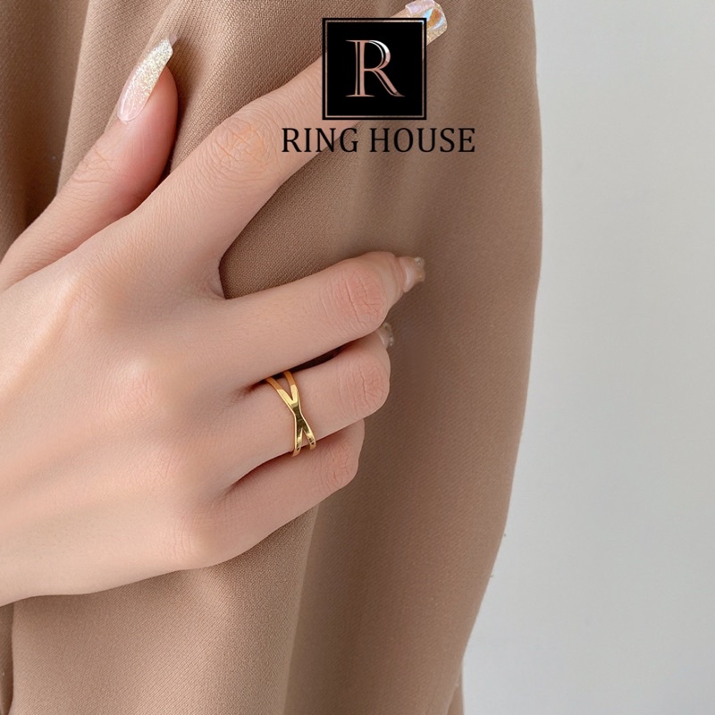 R13 Nhẫn nữ titan không đen gỉ đan chéo đẹp Ring House