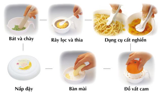 [CHÍNH HÃNG] Bộ chế biến thức ăn dặm kiểu nhật Richell (8 món)