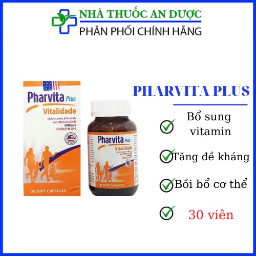 Vitemin tổng hợp Viên uống Pharvita plus bổ sung vitamin, khoáng chất, bồi bổ cơ thể, tăng sức đề kháng - Lọ 30 viên